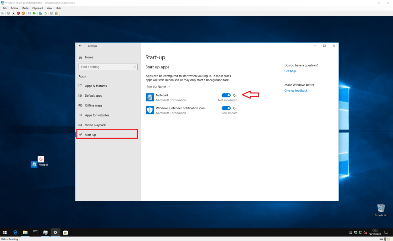 Start-up apps page in Windows 10 Settings app