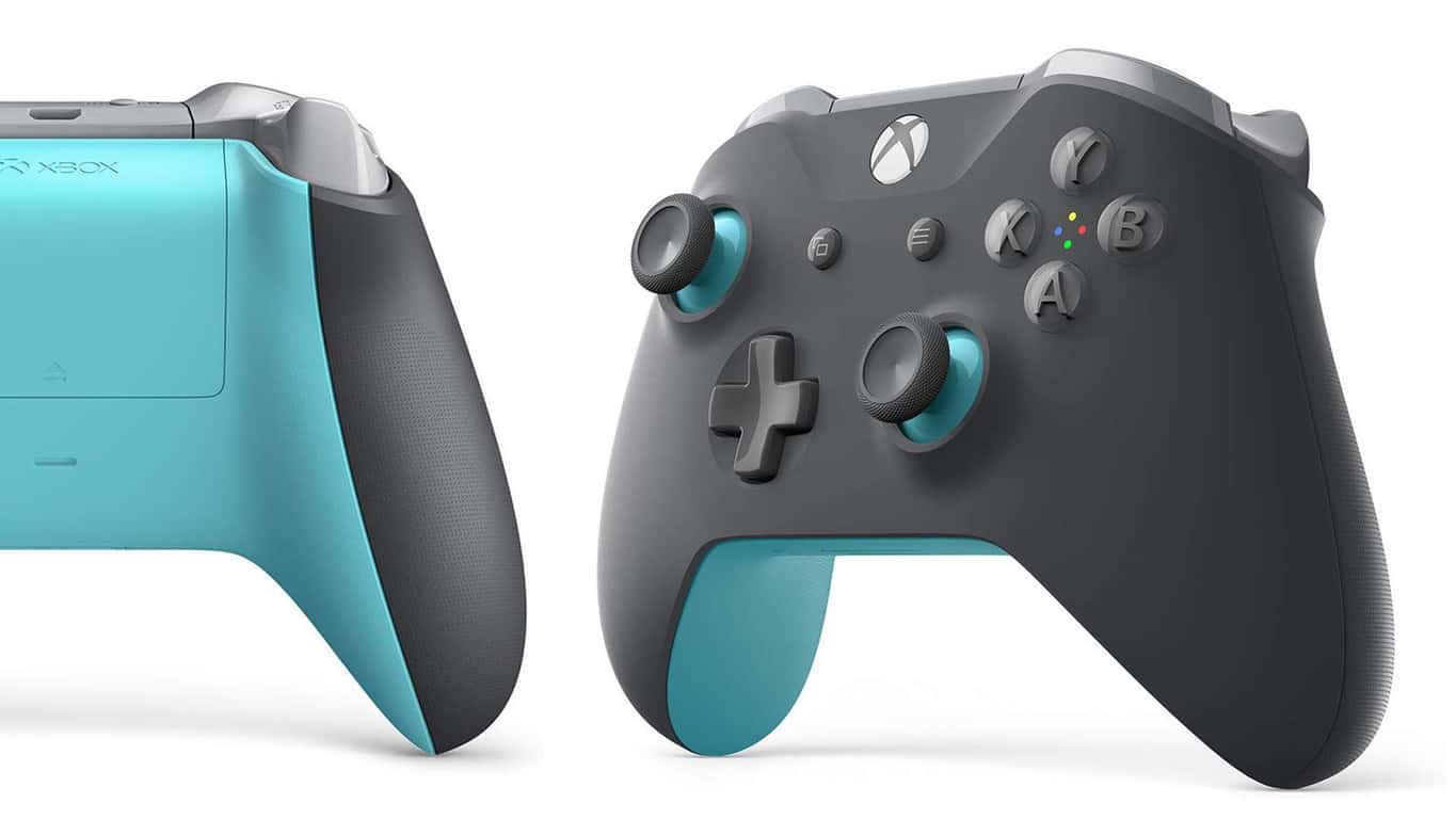 microsoft official xbox grey and blue wireless controller
