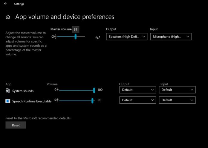 Windows 10 Volume Mixer