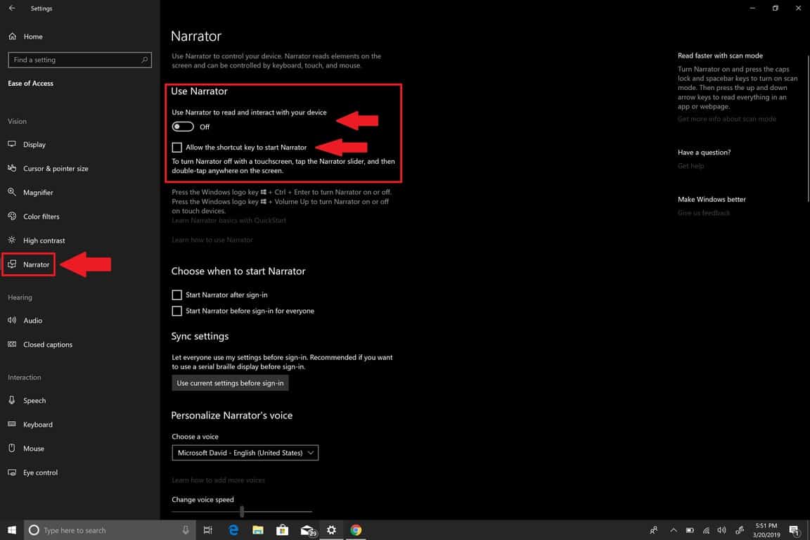 how to turn off narrator windows 10