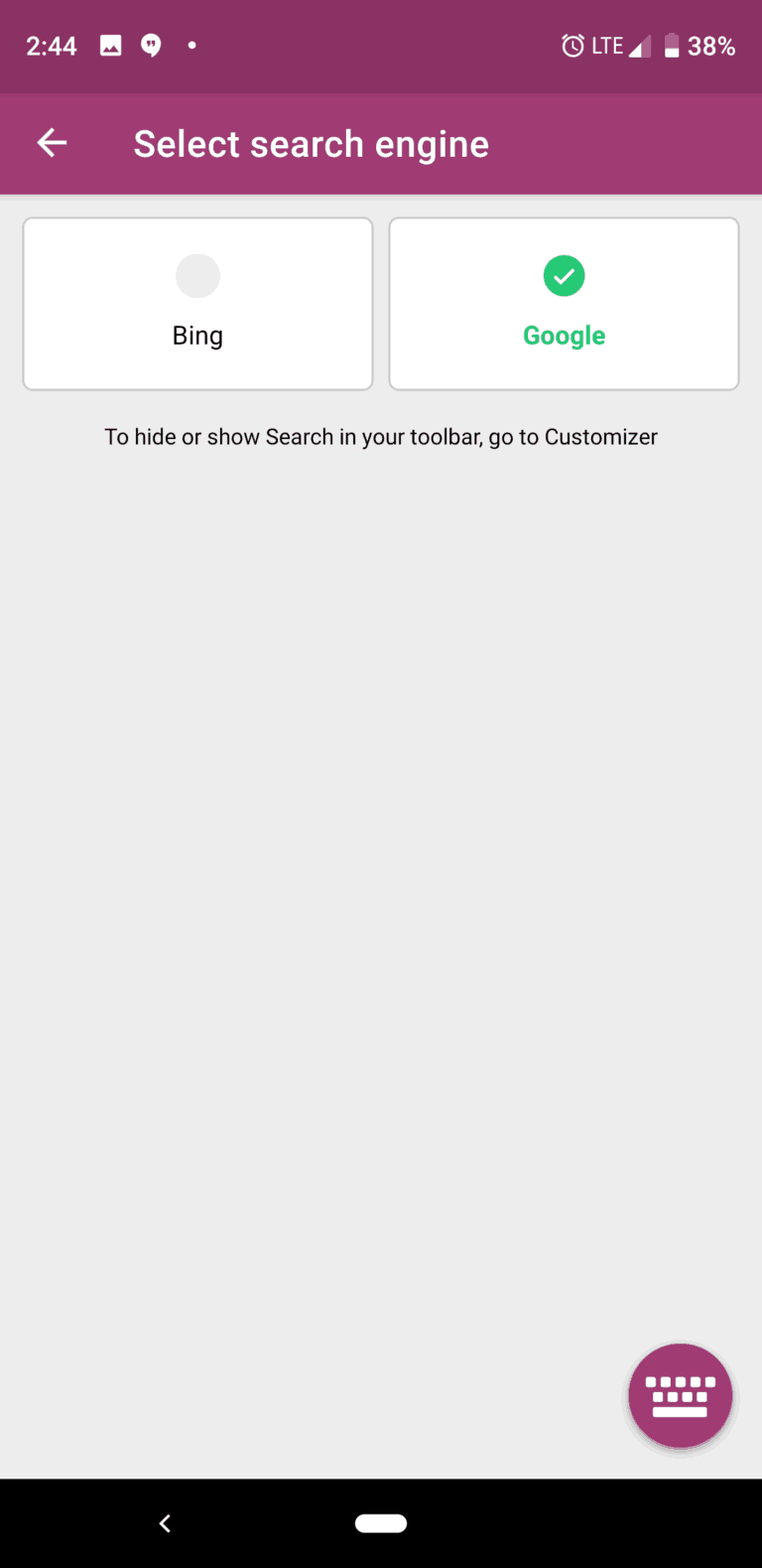 SwiftKey Search Engine settings