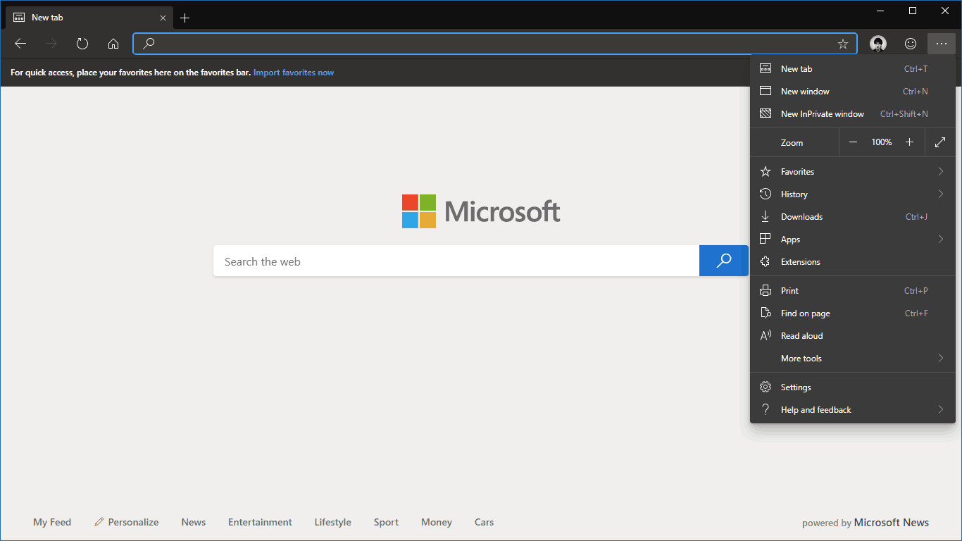 Edge Insider dark theme