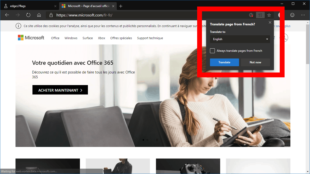 Microsoft Translate in Edge Dev