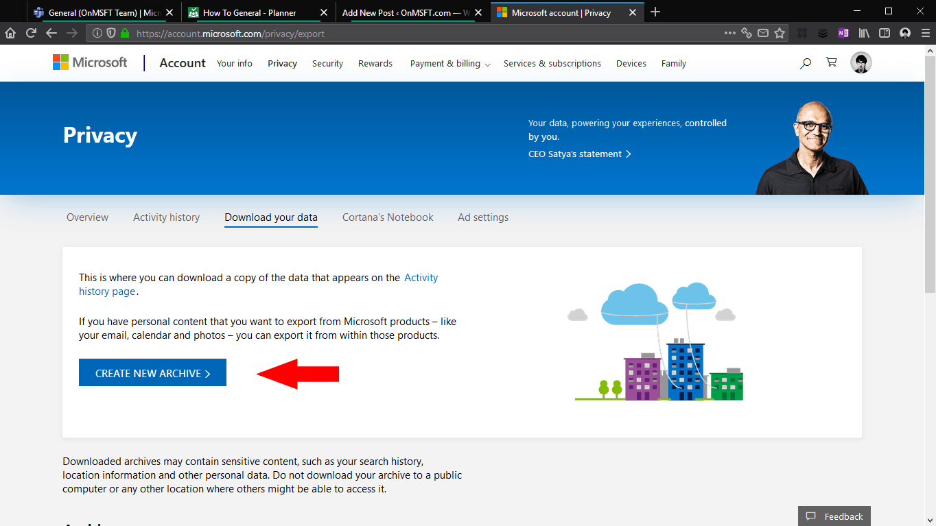 Screenshot of downloading Microsoft data