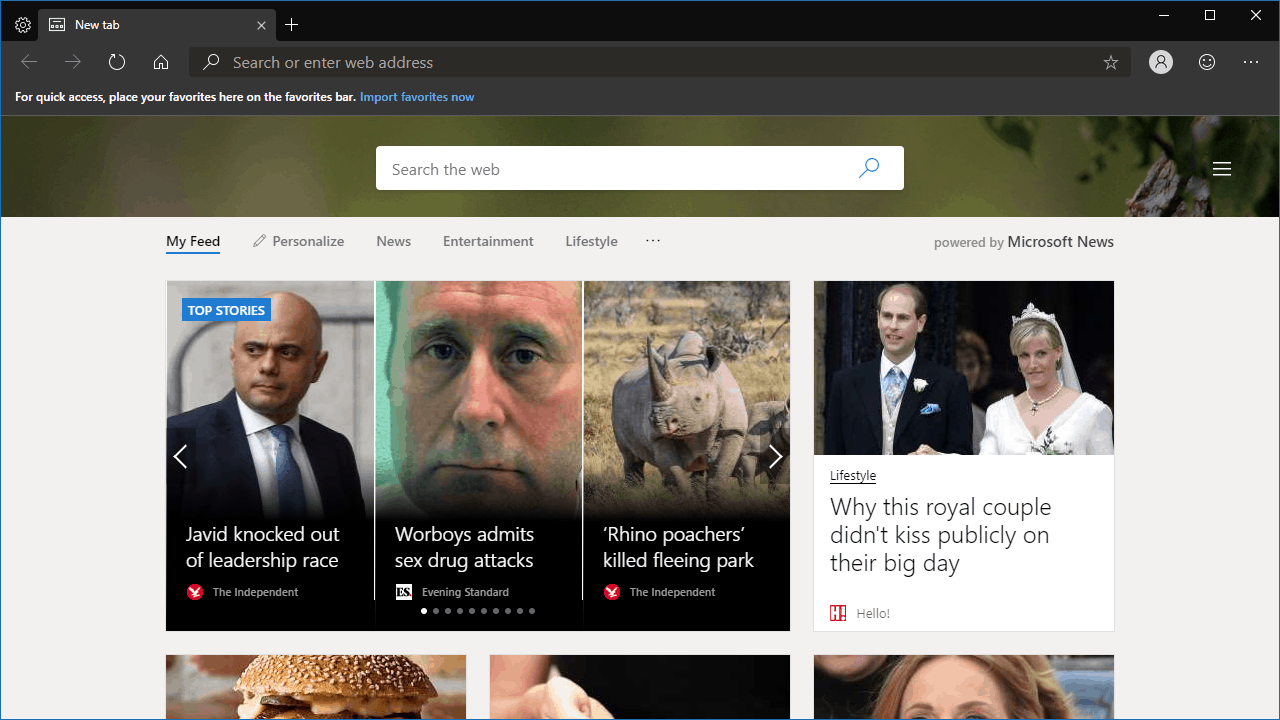 New tab page customisation in Microsoft Edge Insider