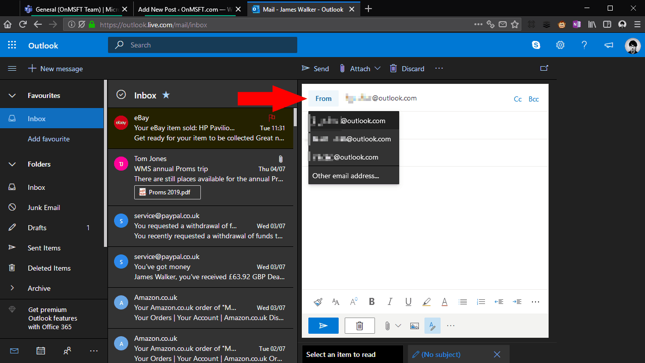 Screenshot of adding an alias to a Microsoft account