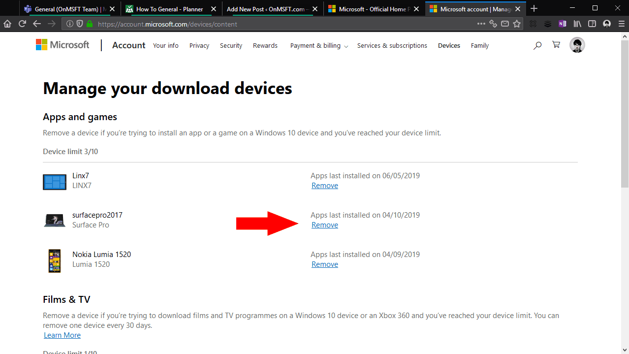 Remove Windows 10 Device from Microsoft Store Account