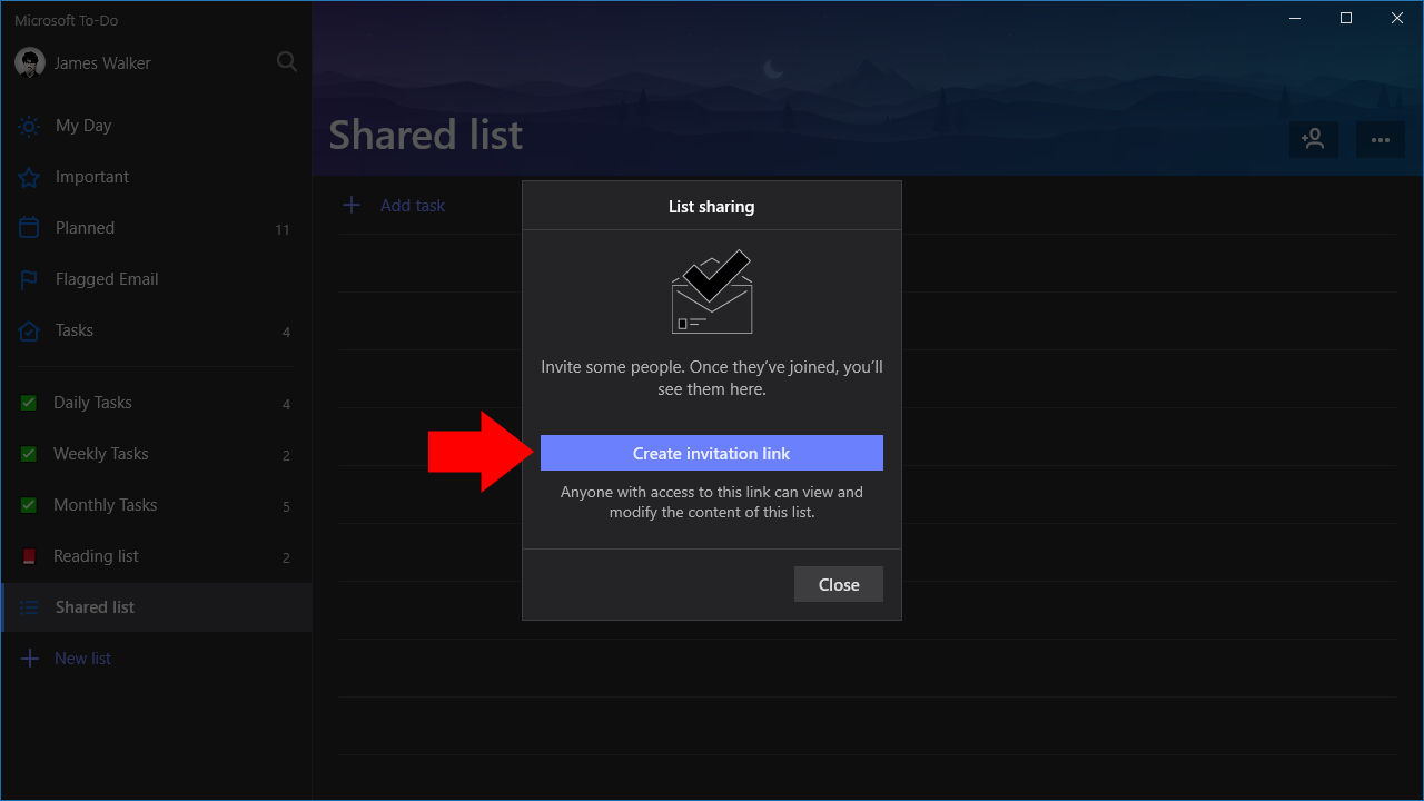 share microsoft to do list and have recipient modify list