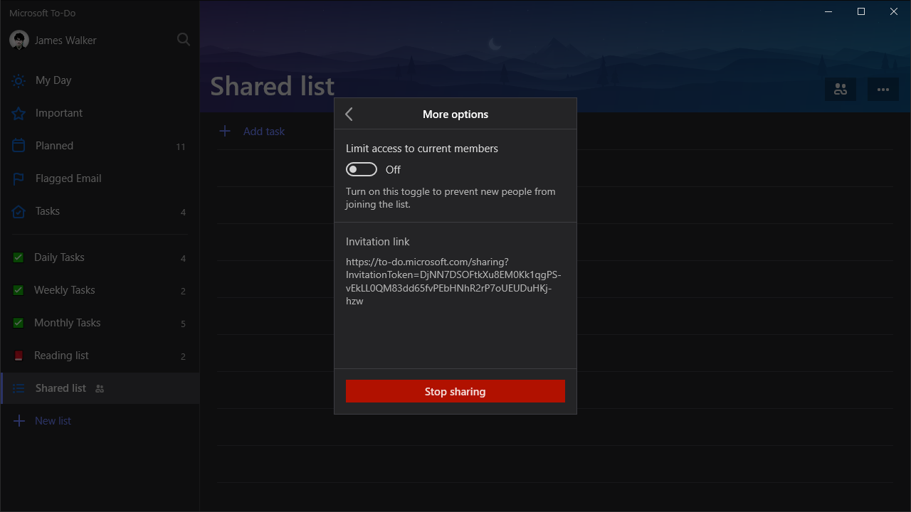 microsoft to do list sharing desktop