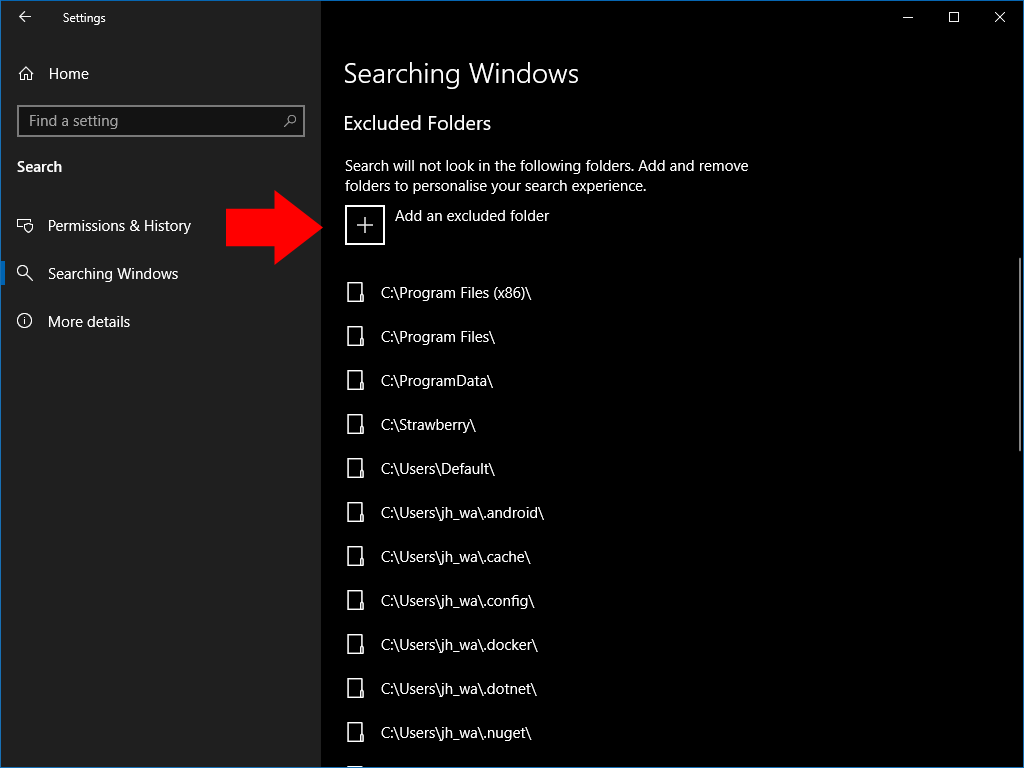 Enhanced Search settings in Windows 10