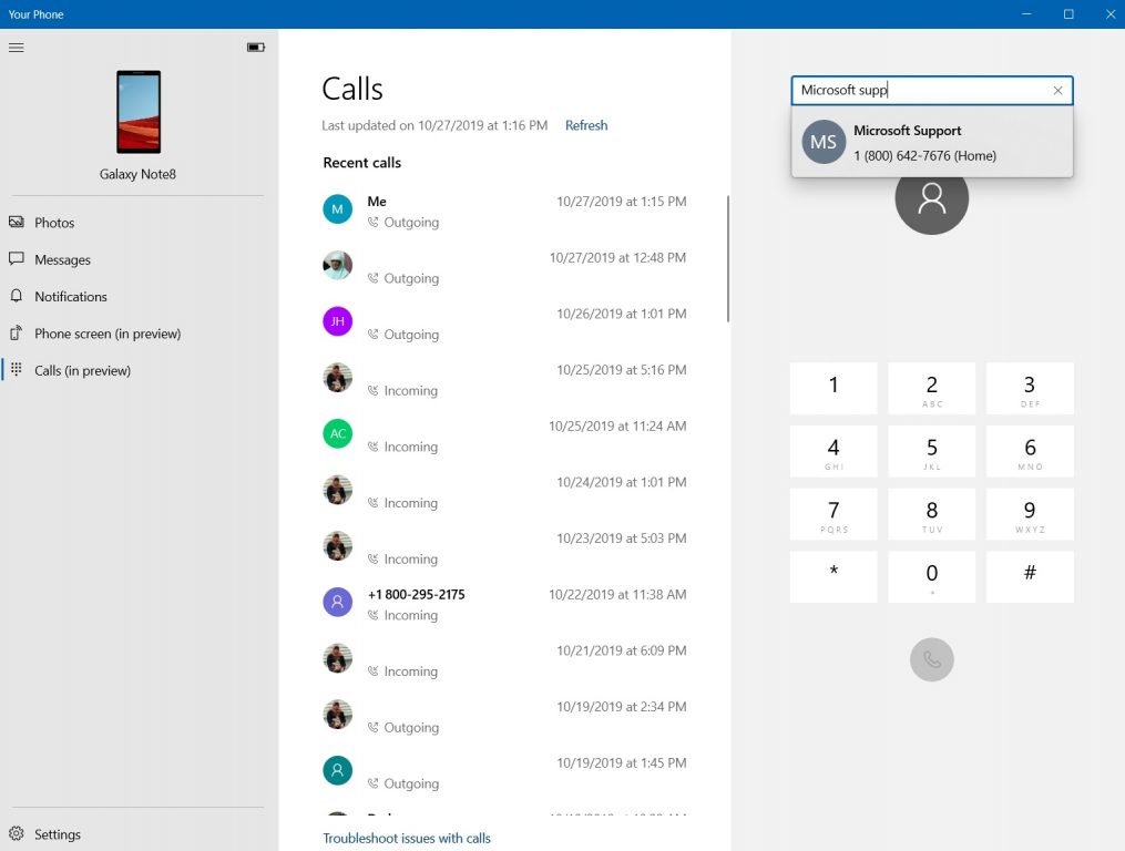 Hands-on with the Phone Calls feature in the Windows 10 Your Phone App ...