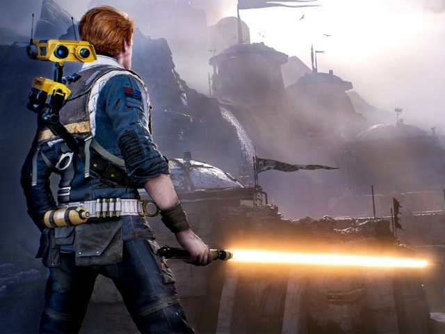 Cal's orange lightsaber in Star Wars: Jedi Fallen Order video game on Xbox One