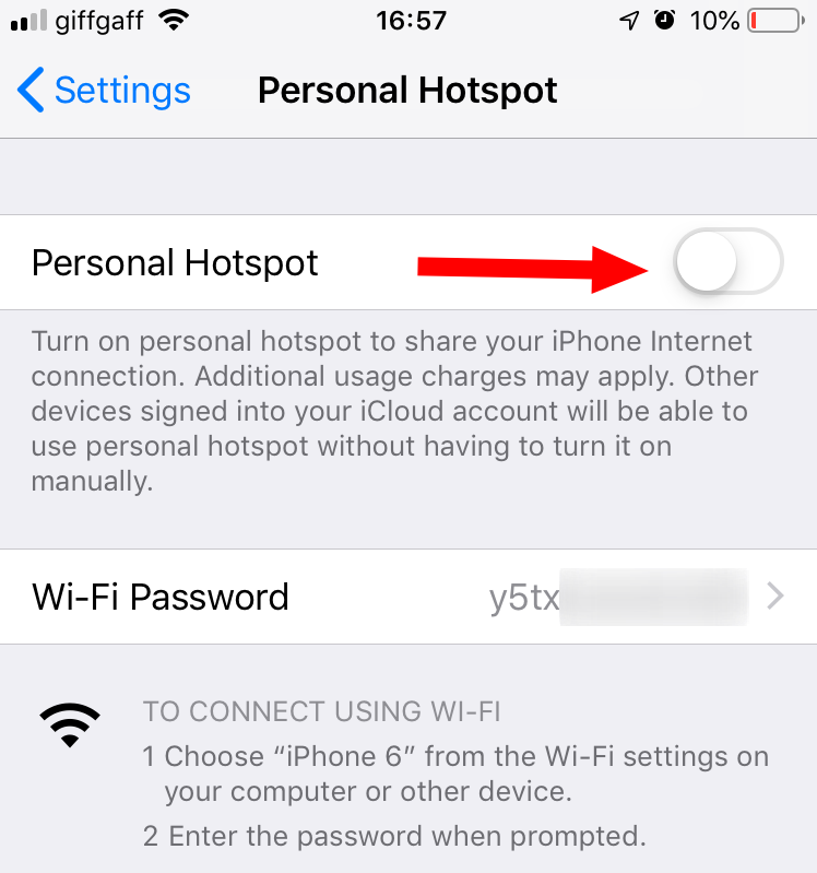 تمكين نقطة اتصال wi-fi في نظام iOS