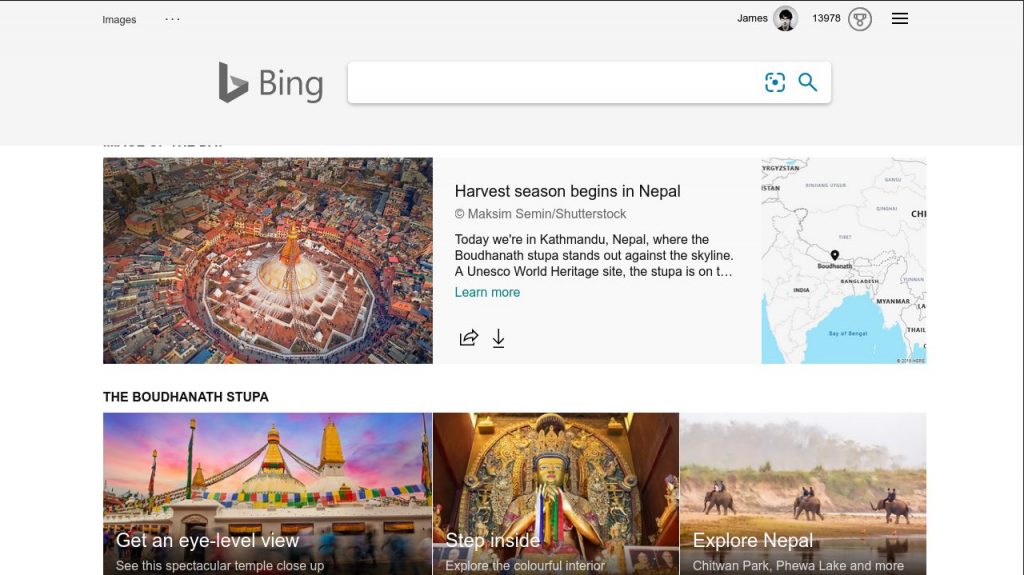 photo of the day information on Bing homepage