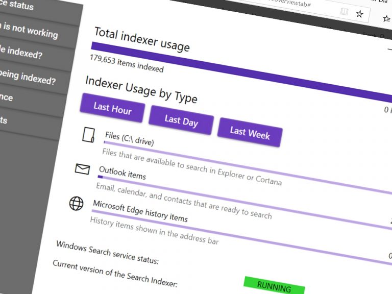 Indexer Diagnostics Windows 10 app