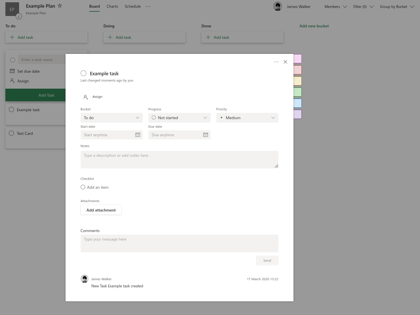 Screenshot of managing tasks in Microsoft Planner