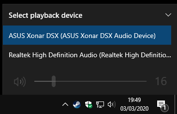Screenshot of managing audio playback devices in Windows 10