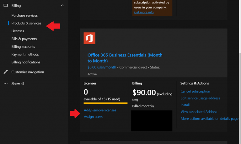 remove office license office 365