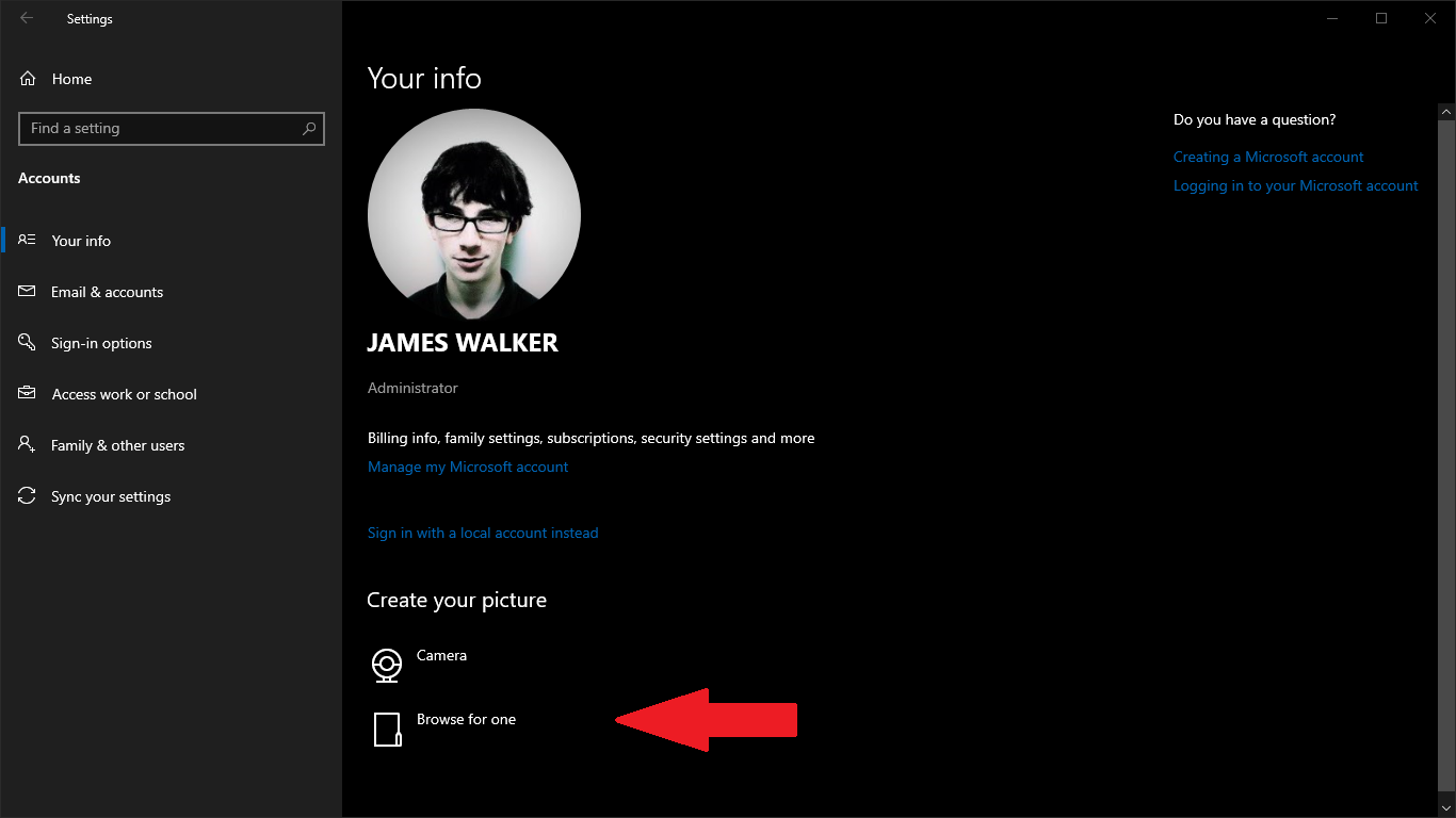 how do you change microsoft account picture