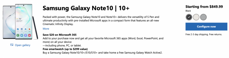 samsung note 10 free watch