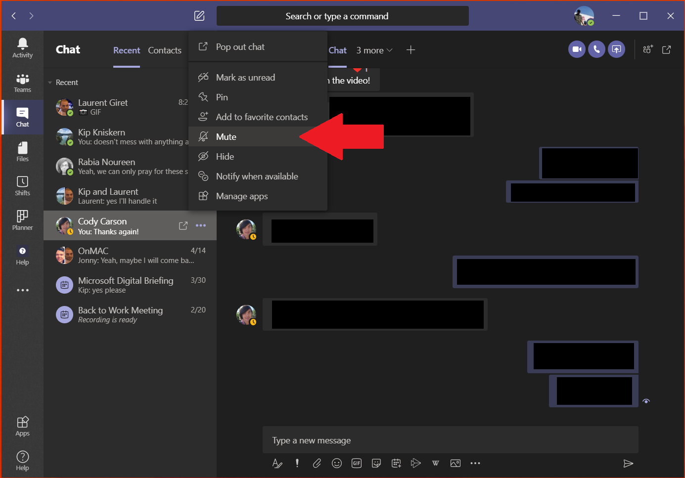 Chat in microsoft teams