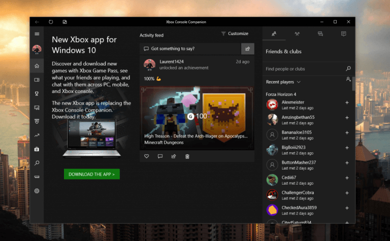 xbox console companion windows 10