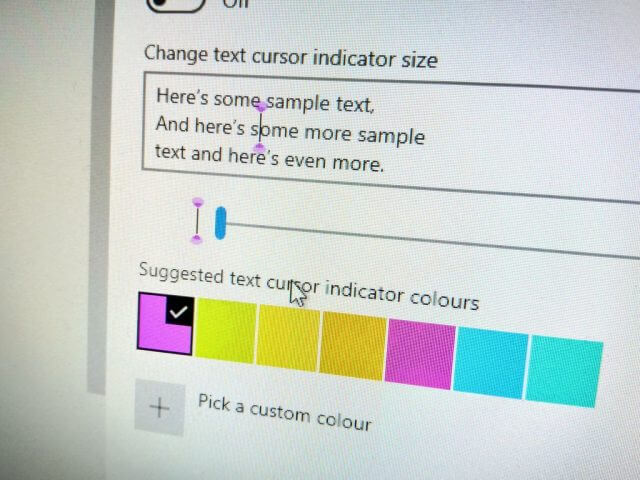 Photo of text cursor settings in Windows 10