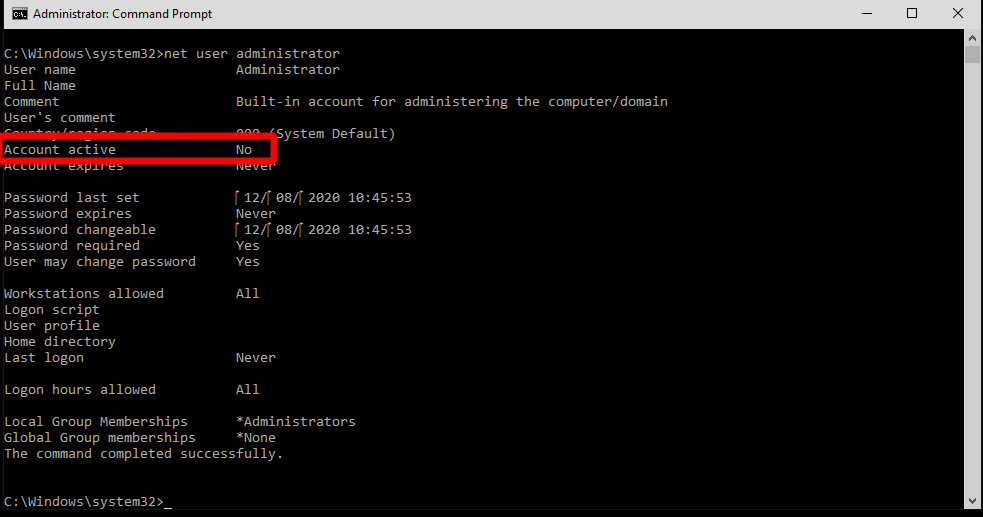 open administrator account command prompt windows 10