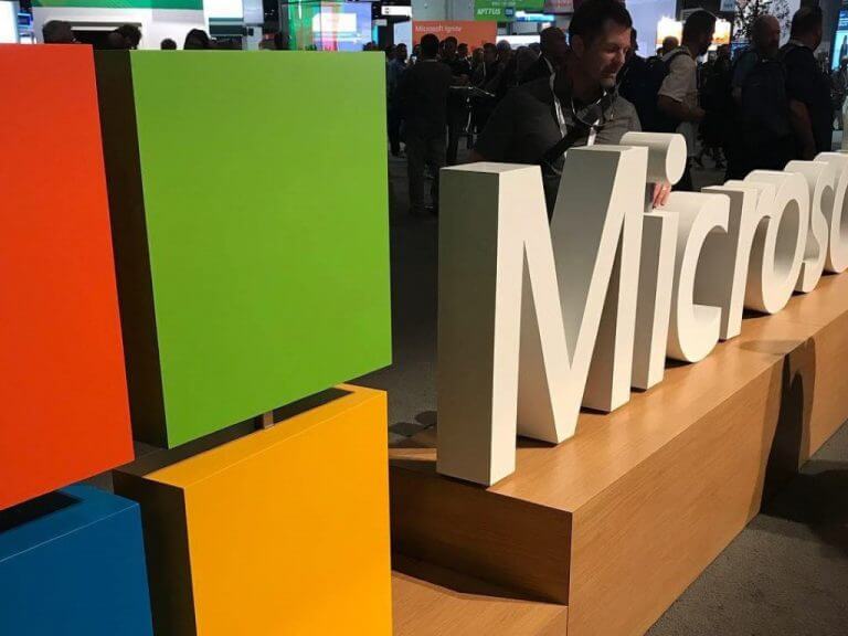 Microsoft logo and name at conference