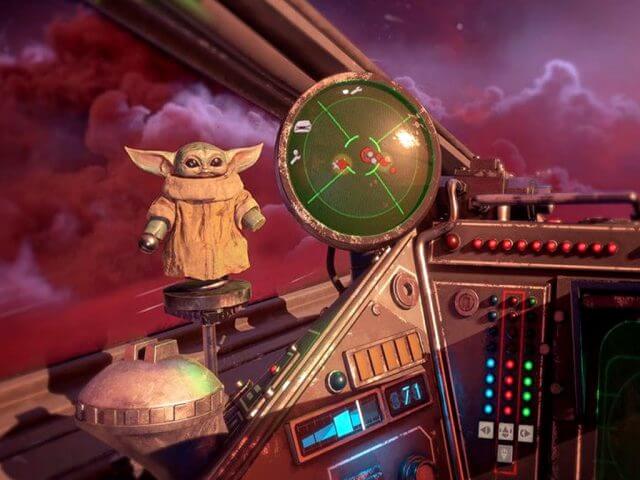 Baby Yoda in Star Wars Squadrons video game on Xbox One and Xbox Series X