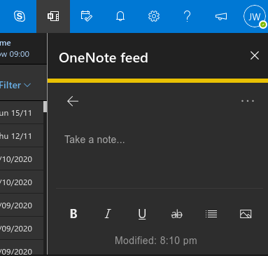 Screenshot of notes in Outlook web app