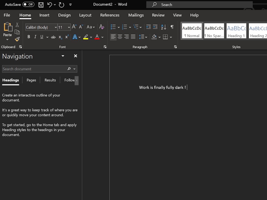 microsoft word dark mode white paper