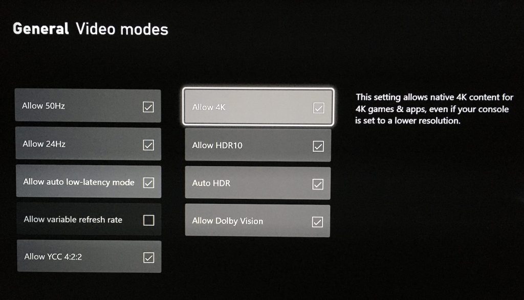 Xbox Series X Video Modes