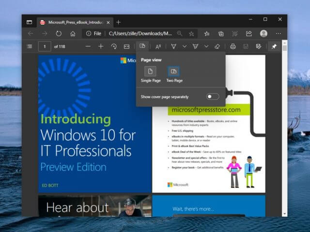Enable two page view for Pdf in Microsoft Edge