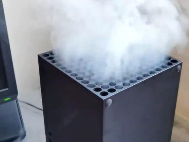 Xbox Series X with vape smoke.