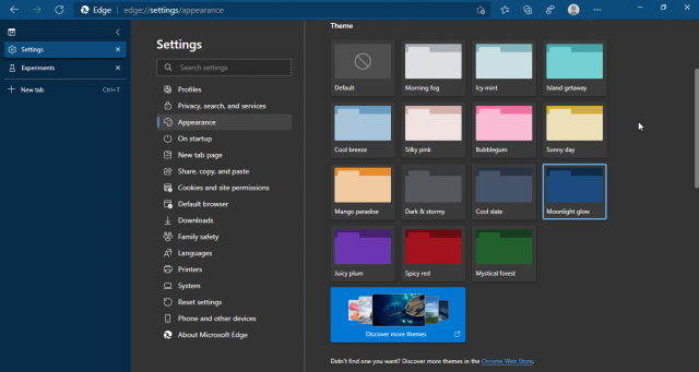 Microsoft Edge Canary Now Offers Color Based Themes In Settings