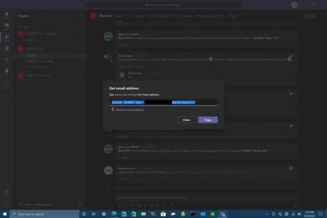 how to send an email to a Microsoft Teams channel