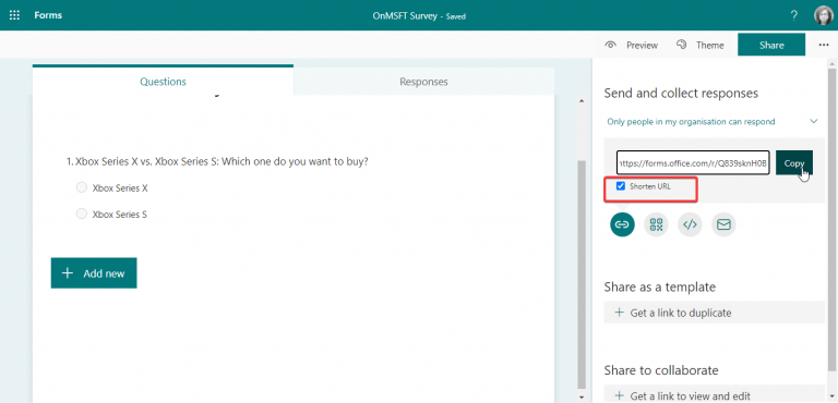 Microsoft Forms Short URL