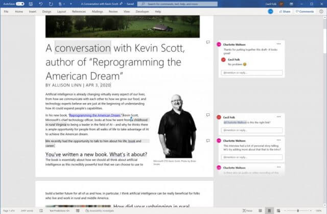 microsoft word modern commenting experience