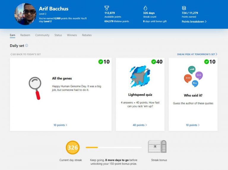 microsoft rewards dashboard