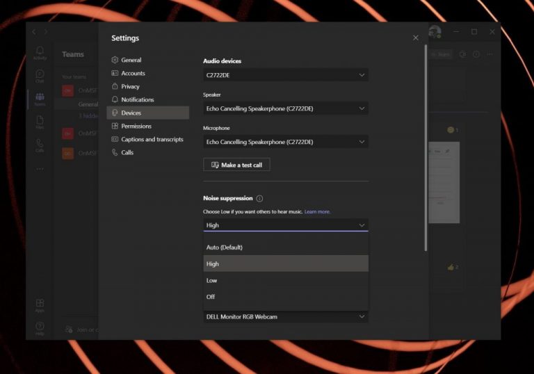 Microsoft Teams Noise Supression