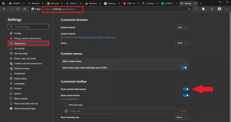 Вертикальные вкладки edge как включить