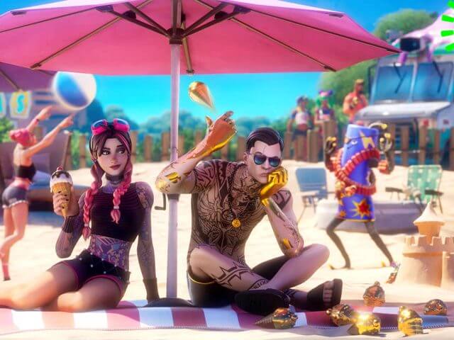 Midsummer Midas on beach in Fortnite Chapter 2 Season 7 on Xbox Series X and Windows 10 and 11