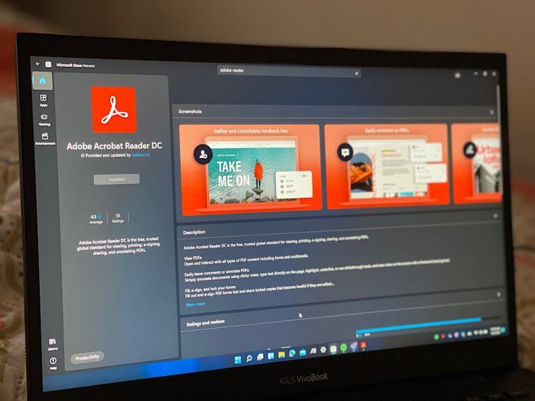 Adobe Reader DC in the Microsoft Store in Windows 11