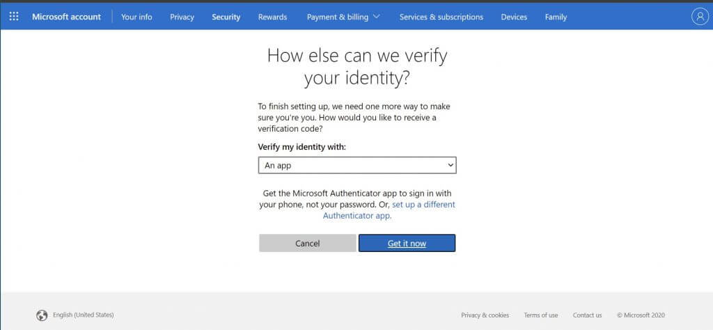 verify identity windows 10