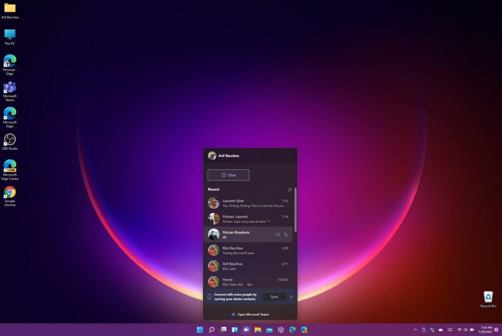 Microsoft Teams Chat app on Windows 11.