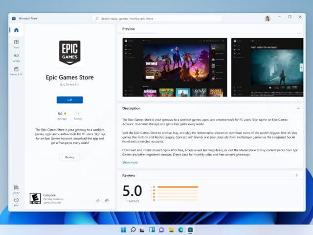 Epic Games Store on the Windows 11 Microsoft Store