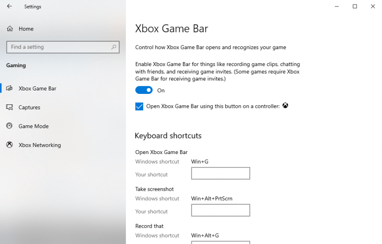 changing the windows xbox game bar settings