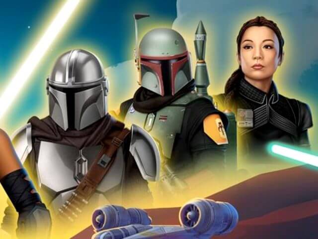 Mandalorian, Boba Fett, and Fennec Shand in Disney Magic Kingdoms video game