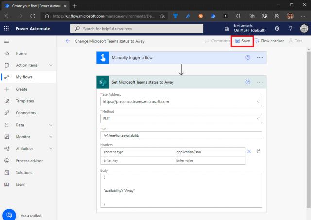 How to update your Microsoft Teams status using Power Automate